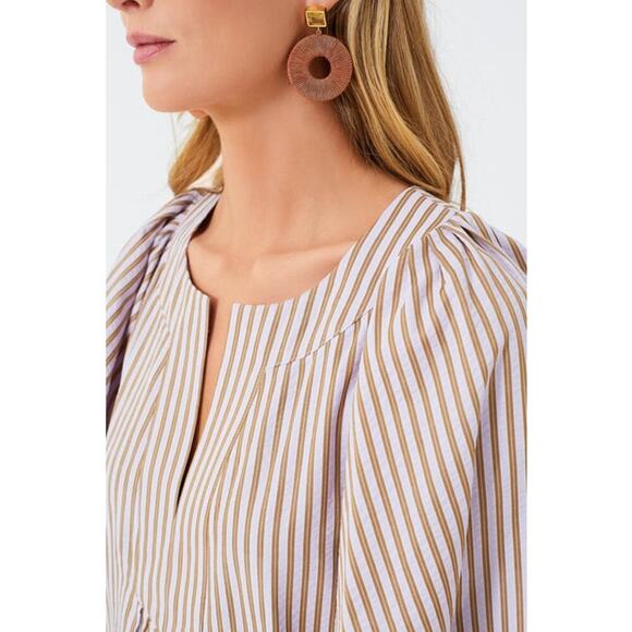 Pomander Place Tuckernuck Lilac Stripe Seersucker Finley Flutter Sleeve Dress L - Picture 4 of 11